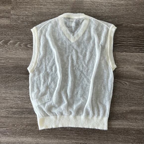 NWT BOSS Lucid White Mohair-Wool V-Neck Sweater Vest Size Medium Sheer Knit - Picture 4 of 16